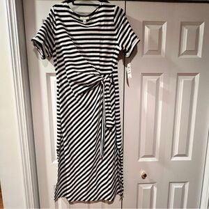 Elegant Black and White Striped Midi Dress